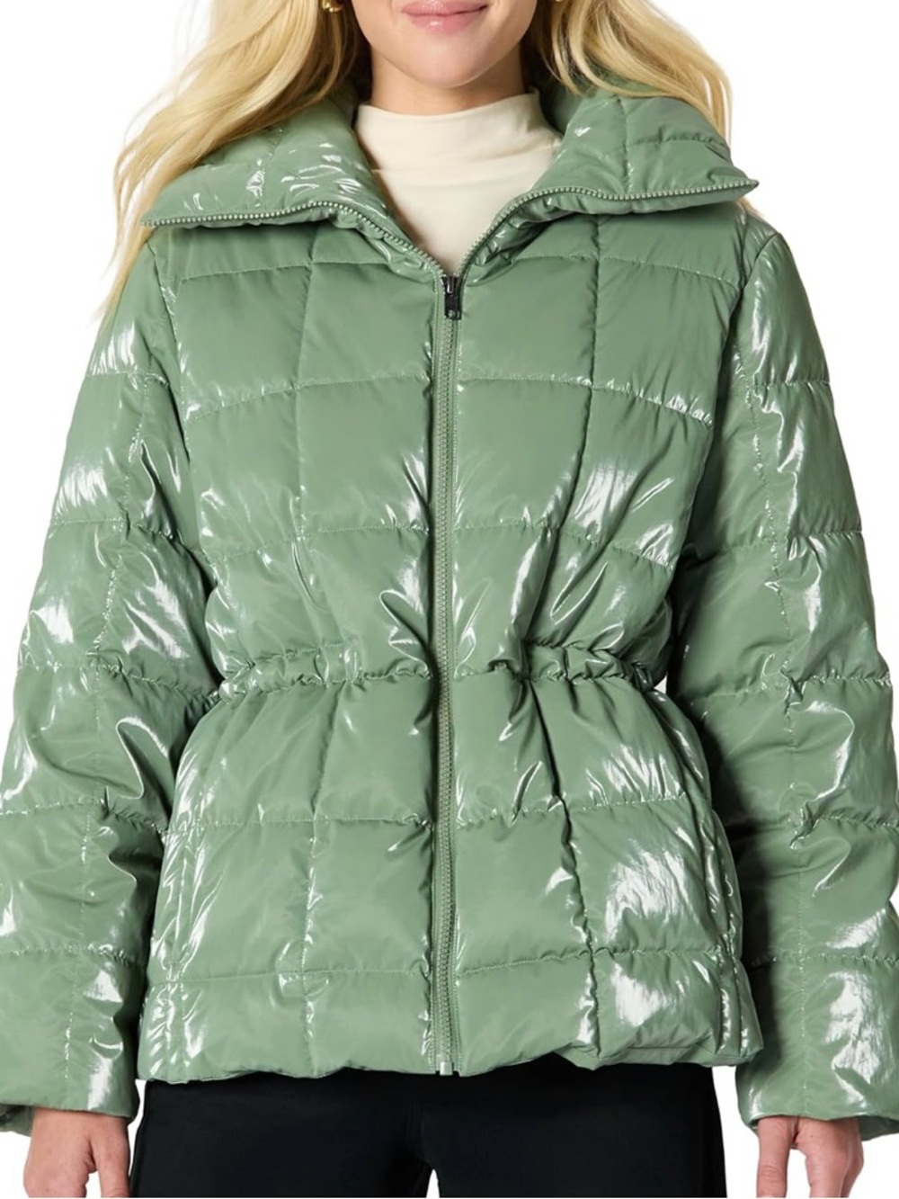 Shiny Sage Green Amazon Essentials  Oversized-Fit Square Quilted Puffer Jacket
